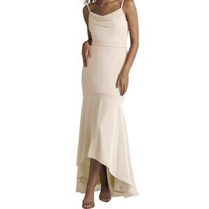 Azazie White Alabaster Mermaid Scoop Cowl Chiffon Bridesmaid Prom‎ Dress Sz 6